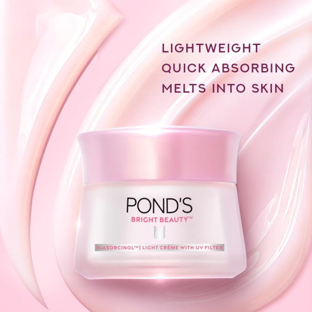 Pond's Bright Beauty Light Cream with UV Filter | Niasorcinol | 100x Better than Vitamin C | Niacinamide | Fades Dark Spots, Brightens Skin, 50g