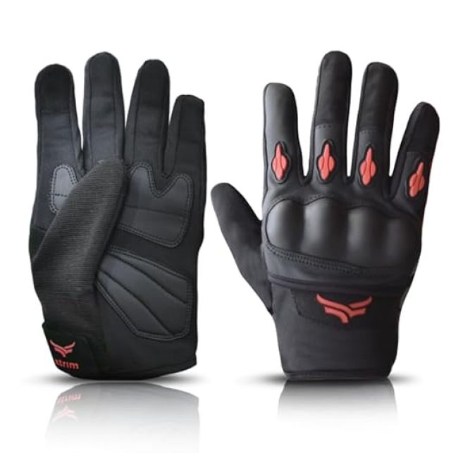 XTRIM Protekt - Universal Bike Riding Gloves for Men (Small) Sloping Finger Knuckles, Bike Accessories, Touchscreen Compatible Fingertips, Suede Padding, Gloves for Protection, Washable (Black & Red)
