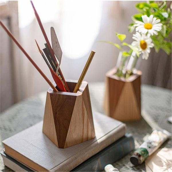 ᵀᴹ Diamond Shaped Wooden Pencil/Pen Holder -Cherry & Sheesham Wood Desk Organizer, Wooden Minimalist Pen Box, Home Office Decor, Gift for Kids