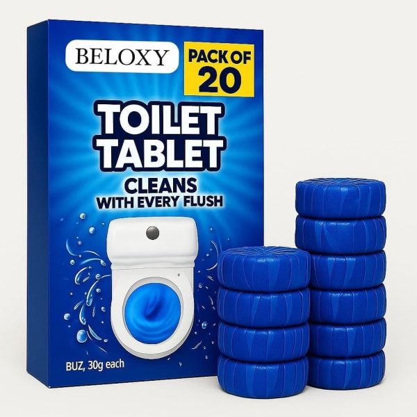 BELOXY Automatic Flush Toilet Bowl Cleaner Tablets, Bathroom Toilet Tank Cleaner, Powerful Cleaning Ball Toilet Blue Deep Clean Bubbles, Mild Lemon Scent (20)