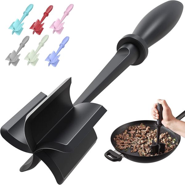 Meat Chopper, Potato Masher, Multifunctional Heat Resistant Masher and Smasher for Hamburger Meat, Ground Beef, Turkey and More, Ground Meat Chopper Utensil, Non Stick Cookware