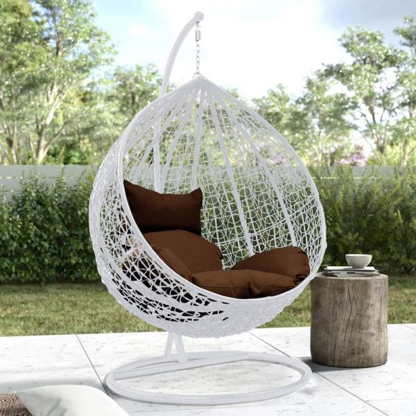 Single Seater Swing Chair with Stand & Cushion Outdoor Indoor Balcony Garden Patio,Powder Coated Frame,UV Protected Wicker,Premium Cushion AD-20