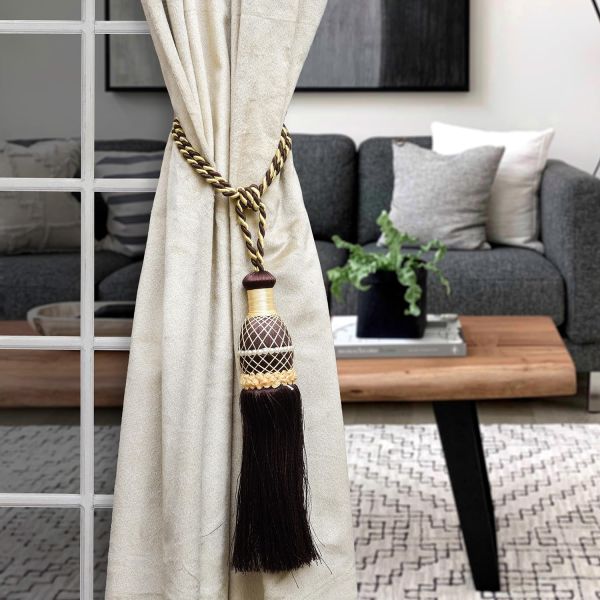 Kuber Industries Tassel | Curtain Tie Back Tassel Set | Curtain Holder Tieback | Curtain Tieback | Curtain Holder for Home & Office Décor | Moti Kit Pit Tassel | Brown