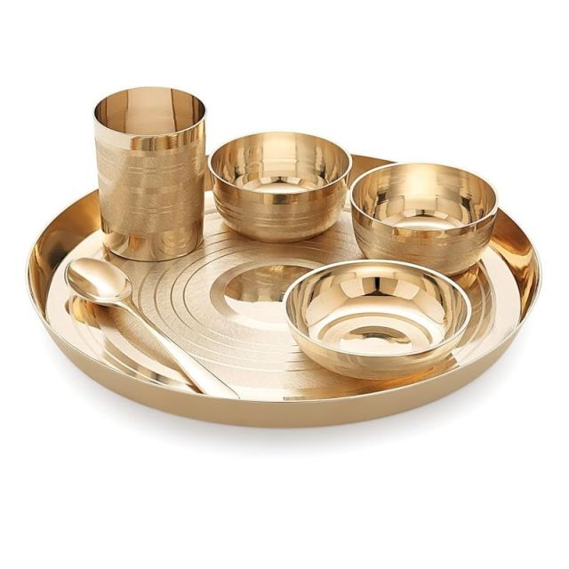 RBHMC BRONZE MASTER Kansa Bronze Finish Solid Bhojan Dinner Thali Set of 6 Pieces 10 Inch (Weight- 1400 Gm)