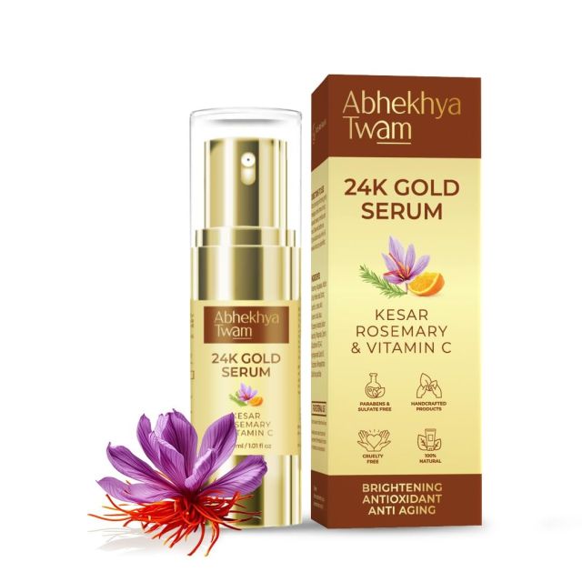 Abhekhya Twam Gold Serum for Radiant, Bright Youthful Skin with Anti Aging formula, Luminous Primer for Face Makeup 30 ml