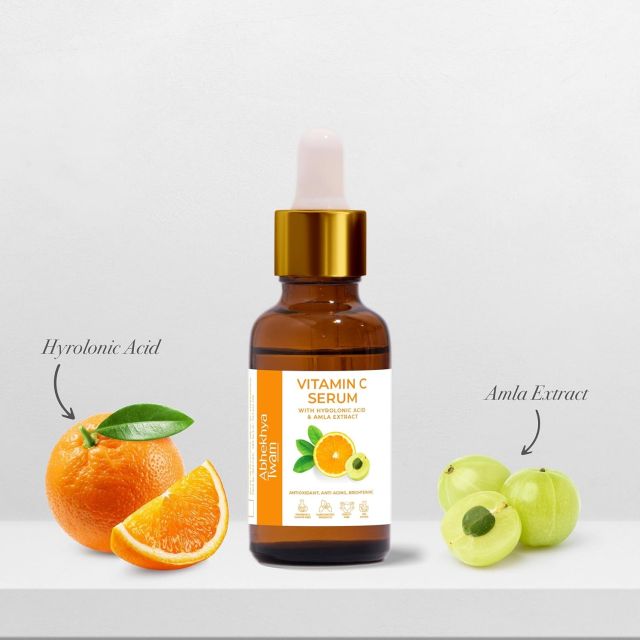 Abhekhya Twam Vitamin C with Amla Extract and Hyaluronic Acid Face Serum | For Dark Spots, Fine Lines | Vit C Serum for Face Glowing | For Uneven & Dull Skin | For All Skin Types | Hydrates | 30 ml