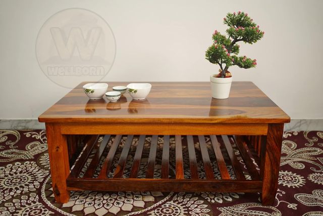 Wellborn Solid Sheesham Wood Coffee Table/Center Table for Living Room, Bed Room, Waiting Room, Hotels, Office, Restaurant, Cafe | Wooden Coffee Table | Sheesham Wood Coffee Table | (Honey Finish)