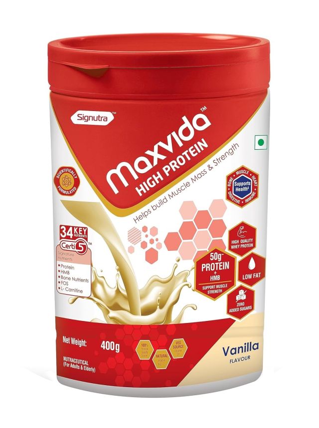 Maxvida High Protein to help build Muscle mass and strength in Adults & Elderly (400g, Vanilla Flavored)