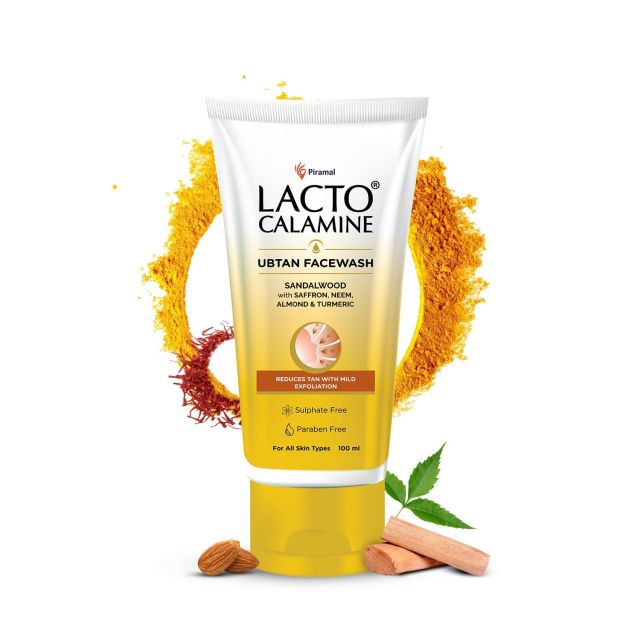 Lacto Calamine Ubtan Face Wash for Glowing Skin | Natural Face Wash with Sandalwood, Saffron, Neem, Almond & Turmeric | Exfoliating Facewash reduces Tan | Sulphate, Paraben Free | 100 ml Pack of 1