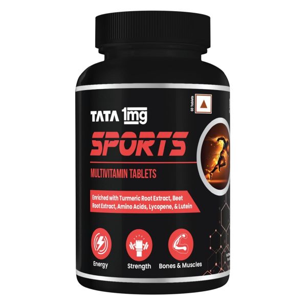 Tata 1mg Sports Multivitamin | With Zinc, Vitamin C, Vitamin D, Calcium and Iron,Supports Energy,Immunity,Performance & Stamina | Pack of 60 Tablets