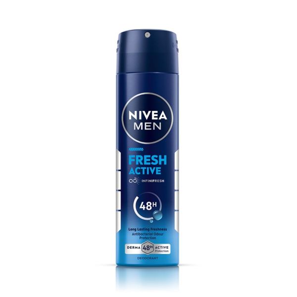 NIVEA Men Fresh Active Deodorant Spray, 150ml | 48 H Active Odour Protection | Long Lasting Smell Deo | Marine Fresh, Lemon and Sandalwood Fragrance | Dermatologically Approved | 150ml