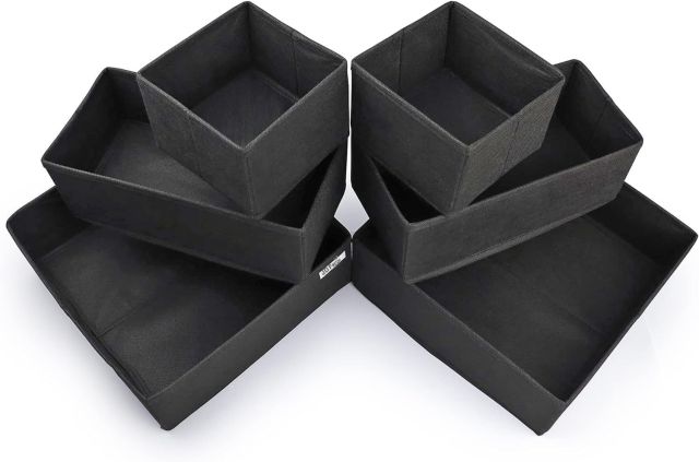 JD FRESH Fabric 6 PCs Wardrobe Organizer for Clothes/Almirah Storage Solution for Underwear/Socks/Scarf/Bras/Closet Storage Box for Men/Women/Foldable Cupboard Organizer/Cabinet Rack(Black, Clothing)