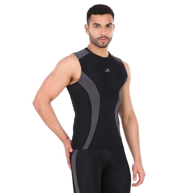 ReDesign Apparels Mens Nylon Cutsleeves/Sleeveless Compression Top for Sports