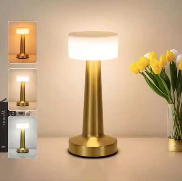 One94Store Bar Gold Metal LED Table Lamp Rechargeable with Touch Sensor, 3 Levels Brightness, Cozy Warm Lighting - Ideal Bedside Lamp or Night Light for Kids Nursery, Room Decor, Cafe & Restaurant