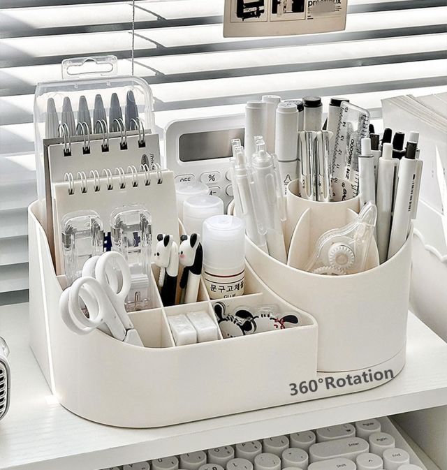 Boniry Cosmetic Organizer For Nail Polish, Brushes, Lipstick, Jewelry | 360 Rotating Makeup Organizer | Countertop For Bedroom And Bathroom (Off White)