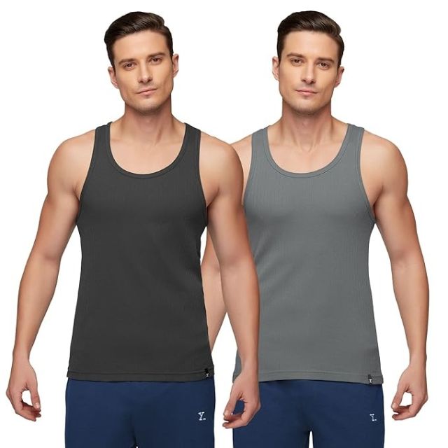 XYXX Men's Nova 100% Combed Cotton Ribbed Regular Fit Solid Round Neck Vest, Pack of 2| Anti Bacterial Finish, Racer Back, Tag Free Comfort