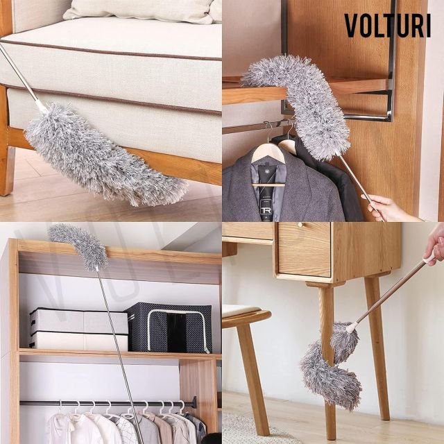 VOLTURI Microfiber Feather Duster Bendable & Extendable Fan Cleaning Duster with 100 inches Expandable Pole Handle Washable Duster for High Ceiling Fans,Window Blinds, Furniture (Standard)