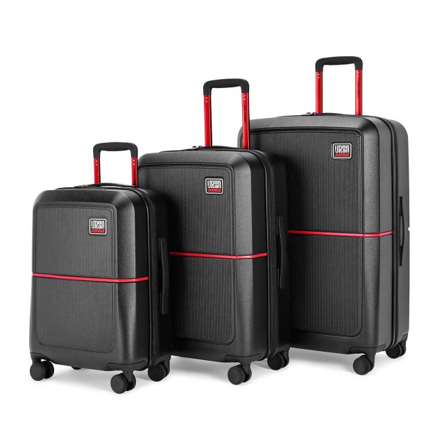 Urban Jungle by Safari, Trolley Bags Set of 3, Cabin, Medium & Large Luggage, Premium Hardside Polycarbonate Suitcase with USB Charging Port, 8 Silent Wheels and TSA Lock (Black)