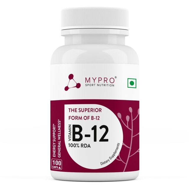 Mypro Sport Nutrition Vitamin B12 Capsules - Normal Energy Production and Metabolism, Immune System Support -Brain and Nervous support -100 Capsules For Men & Women