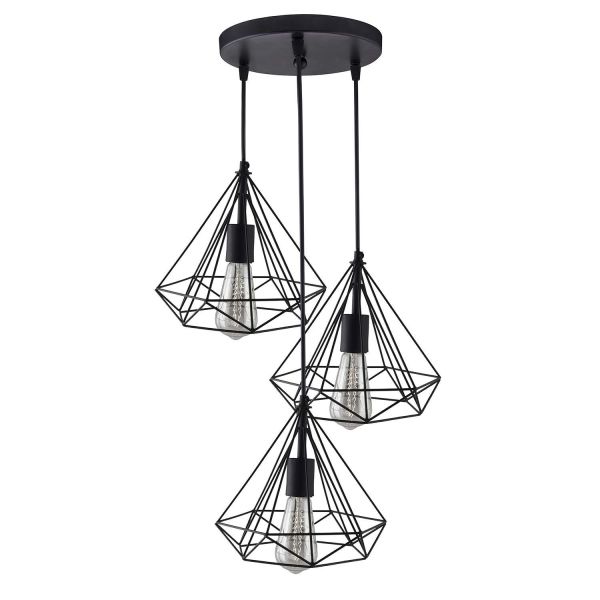 Diamond Cluster Pendant Light Home Decor Lights Hanging Ceiling Decorative Chandelier Home, Living Room, Indoor Outdoor (Bulb Included, Standard, Black)
