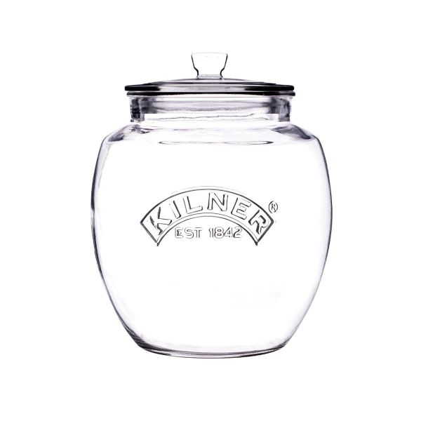 Kilner Premium 2L Universal Airtight Clear Glass Jar with Push Top Lid for Dry Food Like Grains, Spices, Pulses And Cereals | Transparent, BPA Free, Reusable Kitchen Storage Container, Fridge Safe