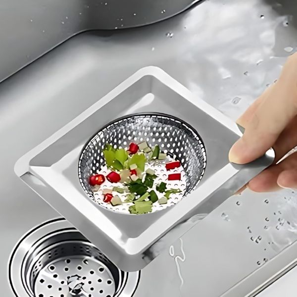 Hian Square Stainless Steel Kitchen Sink Strainer – Silver Perforated Drain Filter for Food Waste & Clog Prevention | Rust-Resistant, Easy to Clean (Pack of 1)