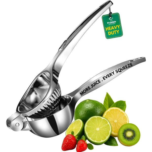 lemon squeezer stainless steel Finish with Handle & Groove Head - Heavy Duty Metal Hand Press Citrus Juicer - Modern Kitchen Tool for Lemon, Lime & Other Fruits Juice extractor