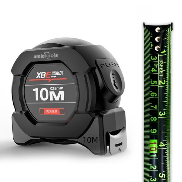 amiciTools 10m Dual-Unit Measuring Tape with Auto-Lock & Smooth Retraction | Measures in cm & Feet | Heavy Duty Unbreakable ABS Case with Belt Clip- One-Man Operation