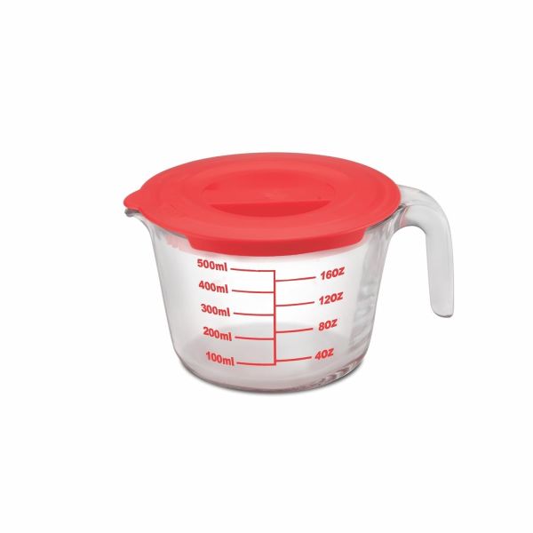 SignoraWare Borosilicate Glass Measuring Cup | Measurement Scale | Microwave & Oven Safe | Dishwasher safe | Measuring Liquids | Used for Baking, Storing & Overnight Soaks (500 ml | Clear)