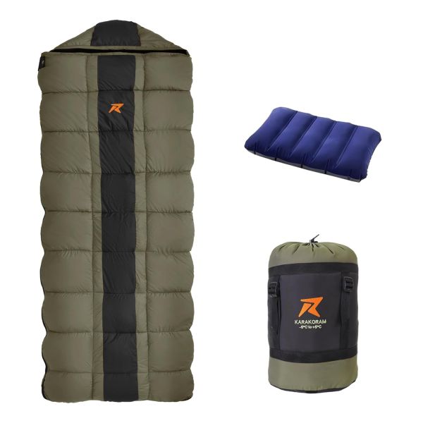 Rocksport Karakoram Sleeping Bag for Adults (-5°C to +5°C, Military Green STR) | Winter Sleeping Bag for Men & Women | Reliance Hollow Fibre, Lightweight, Compact & Waterproof Camping Sleeping Bag