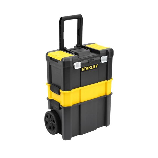 STANLEY STST1-80151 Essential Heavy-Duty Portable Stackable 3-in-1 Rolling Workshop, 20 Kg Weight Capacity, Removable Large 18” Bin & Middle Tote Tray For Organized Storage, 7