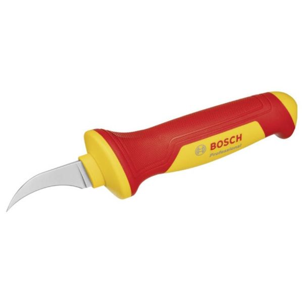 BOSCH Professional VDE Stripping Knife – Sickle-Shaped Hook Blade, S2 Steel, Ergonomic Soft Grip with Thumb Rest & Finger Hook for Easy Task