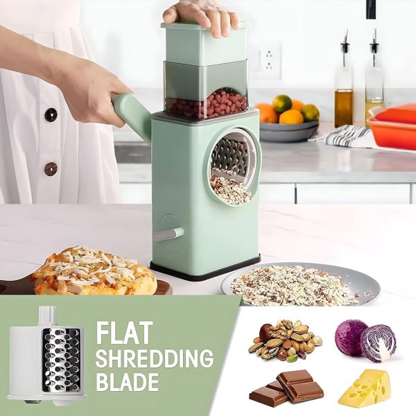 Rotary Vegetable Slicer 4 in 1 Round Mandoline Slicer Vegetable Cutter Multipurpose Vegetable Grater with Sharp Stainless Blades & Fast Cutting Slicing Shredding