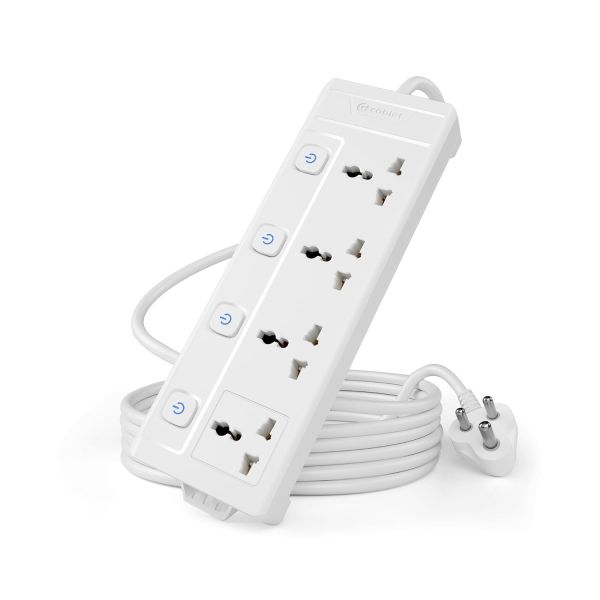 Cablet 250 Volts Extension Board 2500W 10A, 4 Universal Sockets, Individual Switches, 1.8M Heavy Duty Copper Wire, LED Indicator, Power Strip for Home and Office Use