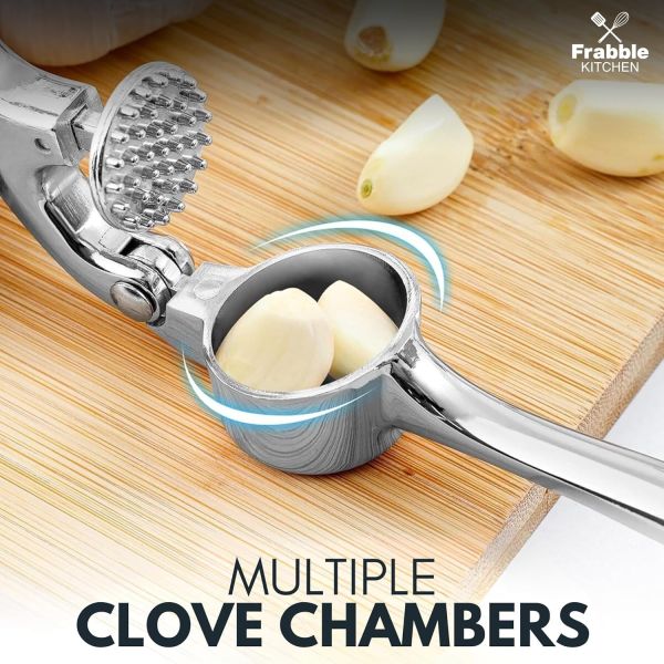 Stainless Steel Finish Garlic Crusher & Press – All in One Manual Garlic Chopper for Kitchen Use, Masher, Mincer, Cutter - Easy Hand Garlic Peeler Tool - Handheld Lahsun Smasher