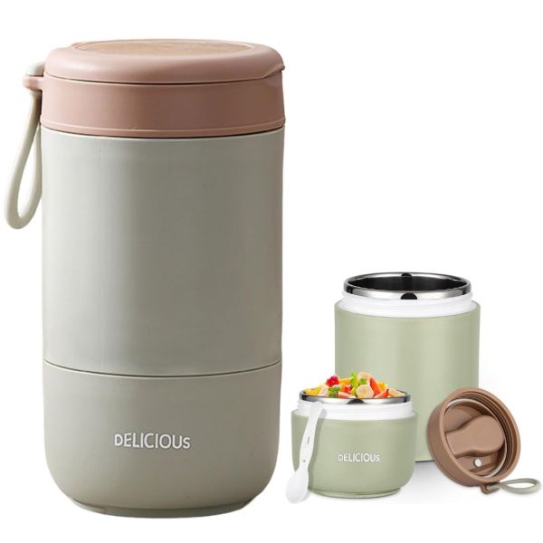 730ml Stainless Steel Lunch Pot – Leakproof Meal Jar with Foldable Spoon, Ideal Tiffin Box for Meals, Lunch, Office, School, College – Fern Green