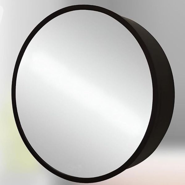 iSTAR Round Wall Mirror with Storage Shelf | Bathroom Vanity Mirror with Hidden Storage Cabinet | Wall Mounted Decorative Mirror for Bathroom, Bedroom, Living Room (Black)