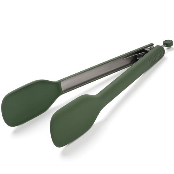 Ember Cookware Silicone Kitchen Tongs | 230°C Heat Resistant | Versatile- for Kitchen and Serving| Stainless Steel Core with Food Safe Silicone Grip | Locking Mechanism for Compact Storage | Green