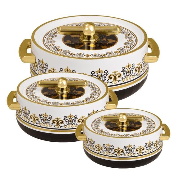 Selvel Elegance Royal Insulated Casserole Set of 3, 600ml, 1200ml, 1700ml, Stainless Steel Inner, Hot Box for Roti, Chapati, Biryani, Keeps Food Hot 6 Hours, Housewarming Gift, Royal Coral Black