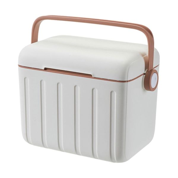 6L Portable Travel Cooler Box with 6 Ice Plates, Reinforced Small Insulated Ice Box for Camping, Hiking, Fishing & Sports, Airtight Hot/Cold Retention Personal Picnic Cooler, Daily Use, Beige