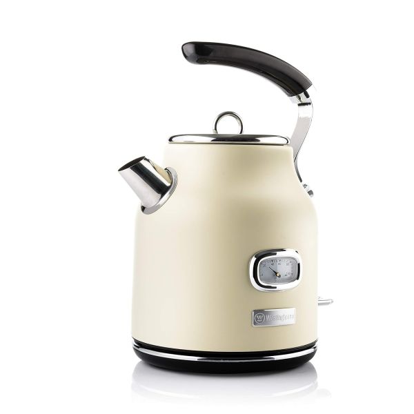 Westinghouse 1.7L 2200W Retro Series Electric Kettle | Fast Boil, Water Boiler For Hot Drinks, Quiet Boil & Detachable Filter | Temperature & Water Level Indicator | 2 Years Warranty (White)