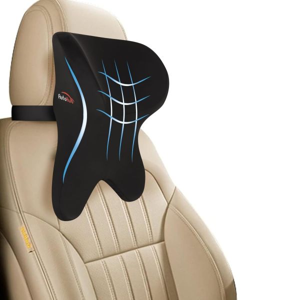 Auto Hub Car Neck Rest Pillow, Memory Foam Car Neck Pillow, Car Seat Head Rest Cushion for Neck Support, Ultra Soft Car Cushion (Fabric: Breathable Lycra, Black, Pack of 1)