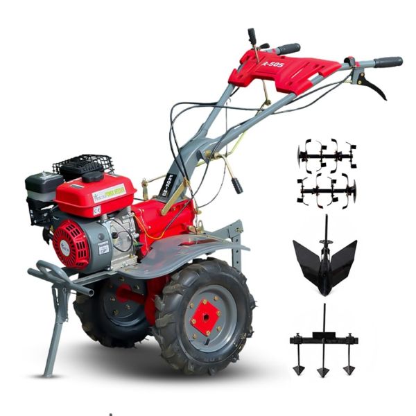 RBW Power Weeder Machine for Agriculture 4 Stroke | 7.5 HP Petrol Engine 245cc Heavy Duty Power Weeder Plough,Cultivator Blades Attachments for Soil Preparation, Weeding, Farming & Garden (R-505,Red)