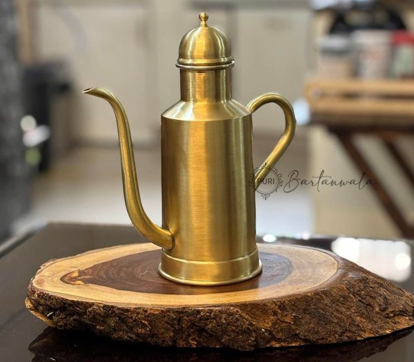 Brass/Pital Oil Bottle Inside Tin/Kalai Plating And Outside Matt Finish 650 ml
