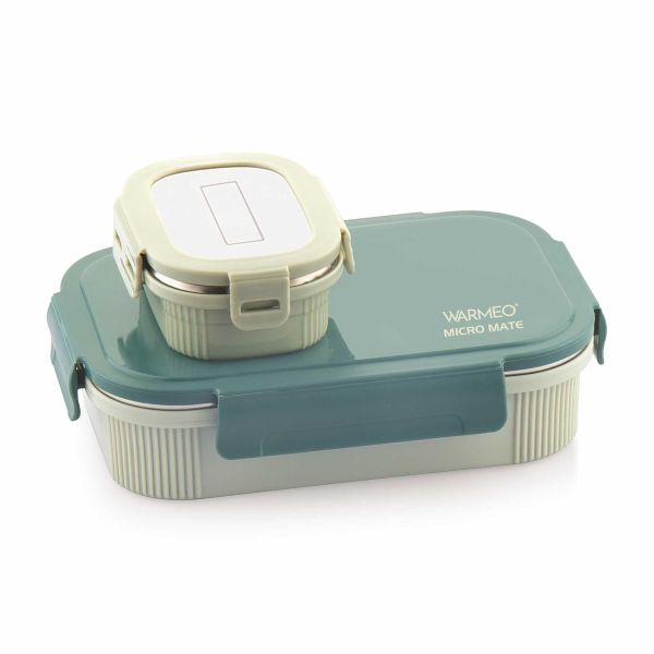 WARMEO MICROMATE Microwave-Safe Stainless Steel Lunch Box, Bpa Free, Perfect for Office, School, Travelling, Combo(800ml+150 ml),Green
