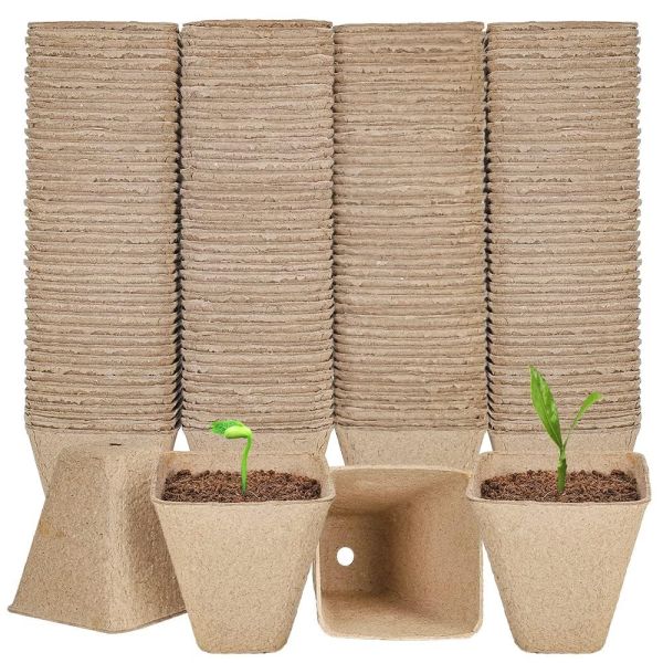 MTRoyaldia 50 Packs Square Peat Pots,3.15 Inch Seed Starting Pots With Drainage Holes Square Nursery Pot,Biodegradable Eco-Friendly Round Plant Seed Starter Peat Pots Germination Seedling Trays,Brown