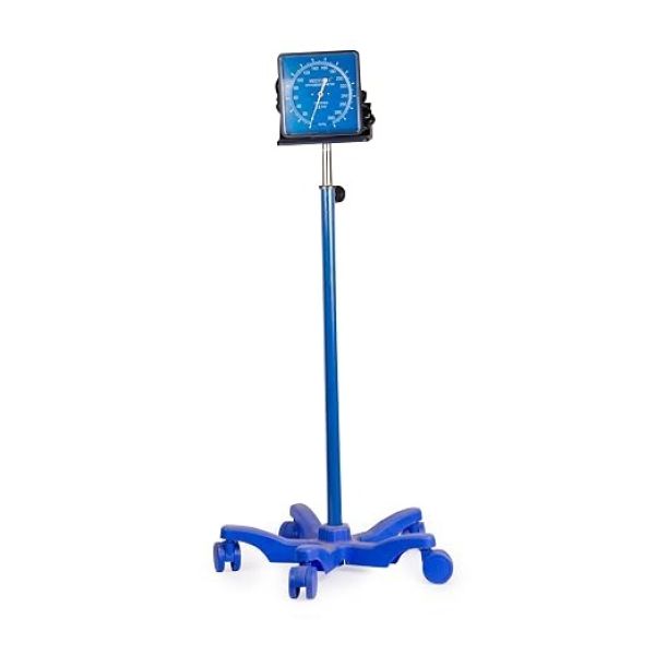Clock type Aneroid Blood Pressure apparatus with stand, floor model with wheels, mobile, movable,large display,adjustable height,dial bp, accurate, D ring cuff, CDSCO approved manufacturer.