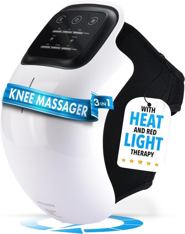 Knee Massager Joint Pain Relief, 3 Adjustable Heat and Vibration for Arthritis, Elbow, Shoulder, LED Touch Screen, Red Light Physiotherapy Massage Machine for Joint Health & Mobility