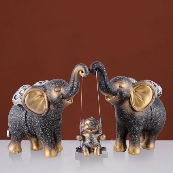 zart Elephant showpiece for Home & Office décor Set of 3 (Brown & Golden)