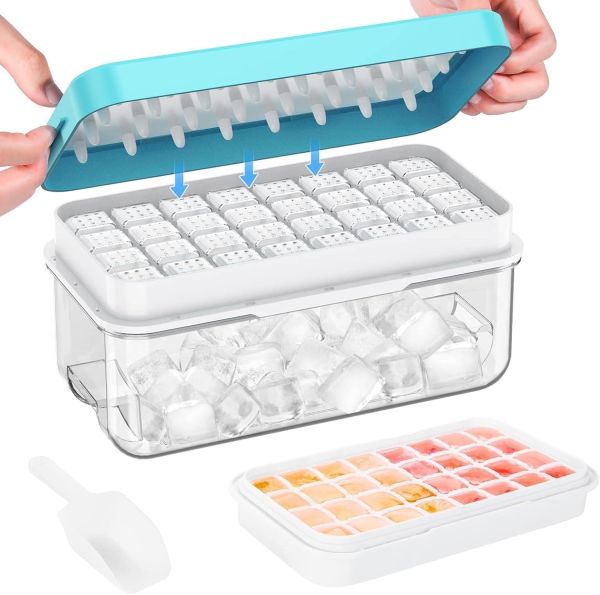 Ice Cube Molds with Lid,Big Silicone Ice Cube Tray for Whiskey,2Inch Square Ice Cube Tray,Easy-Release Ice Mold,Giant Ice Cubes for Bourbon Cocktail (1, Blue-48)